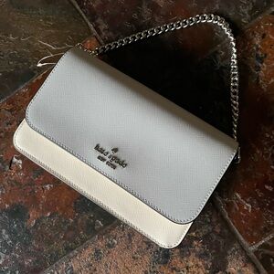 kate spade Madison Willow Mini Cream, Light Gray and Black. Silver tone chain.